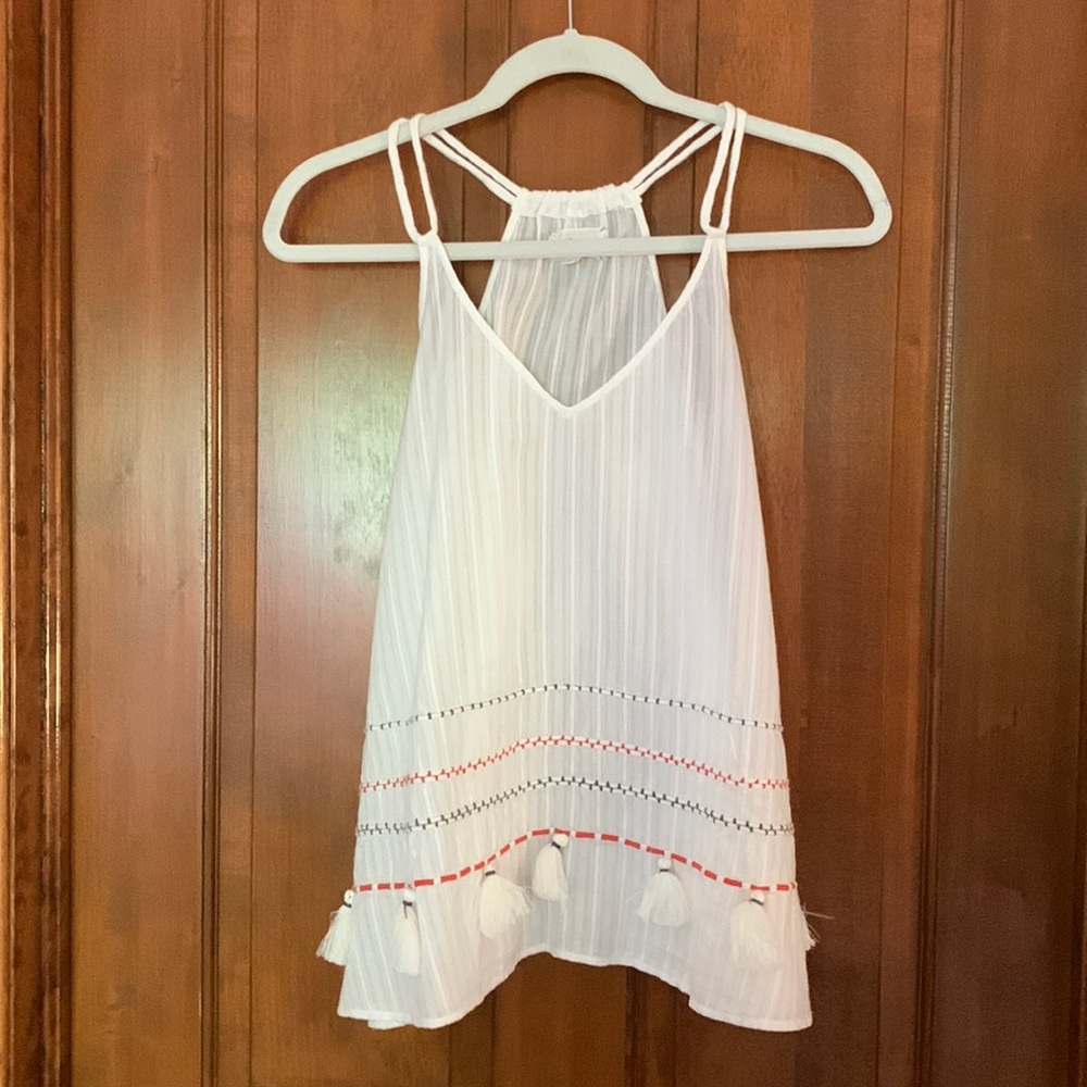 Lou & Grey sleeveless top size M with tassels and decorative bottom border